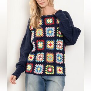 New nwt Bluevelvet navy crochet sweater S M L Gorgeous!